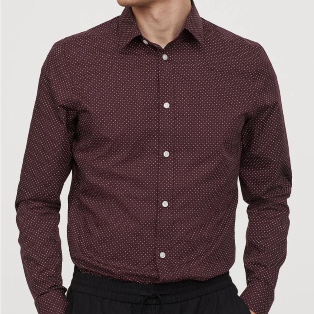 H&M Burgundy Button Down Long Sleeve Dress Shira